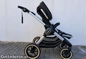 Carrinho de beb Emmaljunga NXT90 Lounge Black  com alcofa, cadeira e proteo chuva  bom estado