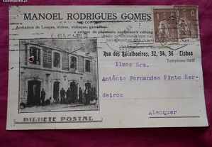 Bilhete postal publicitário de 1918 de Armazém de louças e vidros.