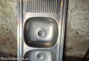 Lava-loiça inox 2 cubas com escorredor 120 × 50 cm