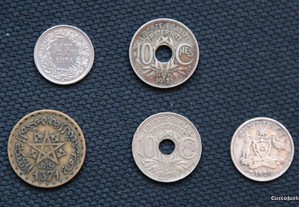 5 moedas - França, Suíça, Marrocos, Austrália
