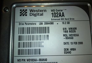 disco IDE 10 gb Western Digital Baixou