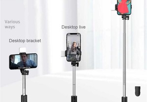 Selfie stick com comando e flash NOVO