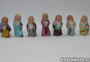 7 Sbios em Porcelana Chinesa Rica Policromia