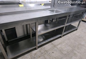 Bancada de inox Industrial 2 Prateleiras 1 Pia