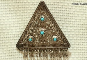 Pendente ou Alfinete Prata de Israel 926 com Turquesas marca visível 6 x 5,5 cm