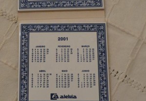 Calendário de 2001, em 2 azulejos, pintados à mão - Cerâmicas Aleluia - Aveiro