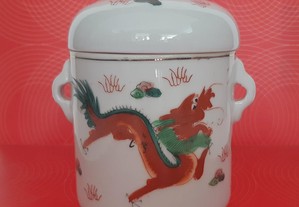 Retro Vintage Antigo Pote Açucareiro Porcelana Duas Tampas Oriental Dragões