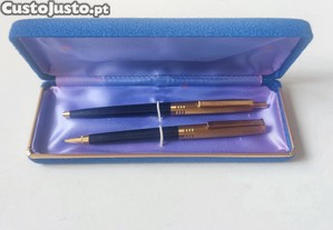 Estojo azul com Caneta e Lapiseira  Vintage anos 70 Novo