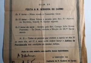 Folheto Festa a Nossa Senhora do Carmo -junho 1940
