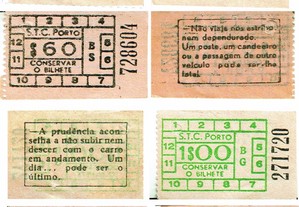 4 Bilhetes antigos de elétrico com publicidade