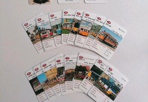 Conjunto de 40 cartas de eléctricos de diferentes cidades do mundo
