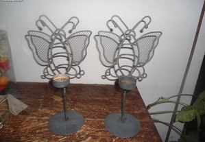 conj 2 casticais vintage , borboleta , em metal