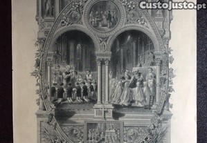 Litografia religiosa numerada, ano 1885. Vários sacramentos de uma criança.