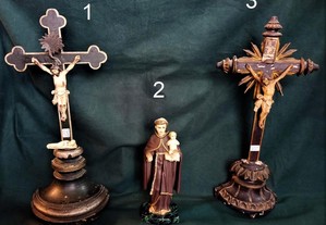Crucifixos E Santo António Madeira Policromada