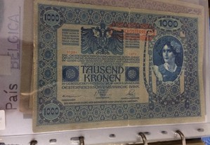 AUSTRIA C/ Recarga Ocupação ALEMÃ 1 Nota de 1000 Kronen com o Nº 1973 de 1902