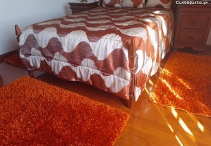Edredon, terno tapetes, carpete e 2 pares cortinas.