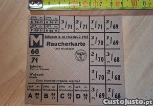 Cartão de racionamento de tabaco alemão da Segunda Guerra Mundial