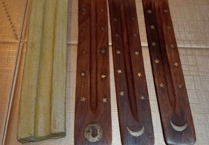 porta incensos madeira , de barro e metal