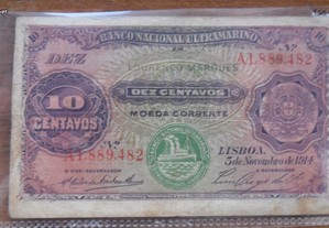 Nota 10 Centavos 1914 Lourenço Marques