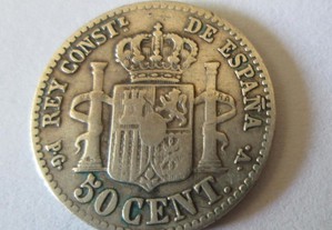 Moeda de 50 cêntimos 1894 Afonso XIII Spain