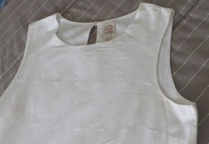 Vestido Cortfield Branco, 100% algodão, forrado, e bordado por todo, com faixa em baixo - Tam. S