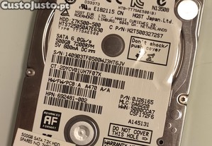 Disco Slim HDD 2.5", 500 GB, Sata III 6Gb/s - Testado e a funcionar sem problemas