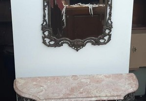 Retro Vintage Antiga Credência Bronze Pedra Mármore Mesa Espelho