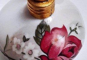 Antigo Frasco Perfume Porcelana Vaporizador Borla Reutilizável Flores Rosa Vintage Baviera Alemanha
