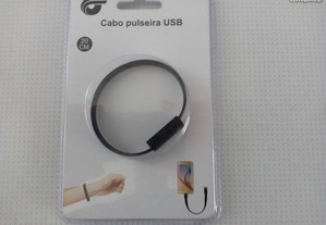 Cabo USB de pulseira preto de 20 cm p/Android/Ios