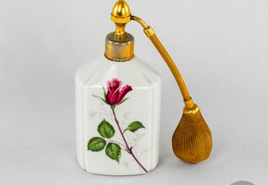 Vaporizador de perfume porcelana Marcel Franck   Limoges e metal amarelo