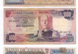 Angola tres notas de 1000 escudos