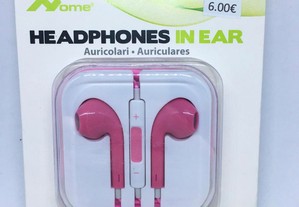 Auriculares rosa com microfone integrado - NOVO