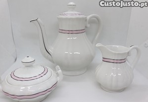 Parte de Serviço de Café 3 peças Risca Rosa Vista Alegre 1947