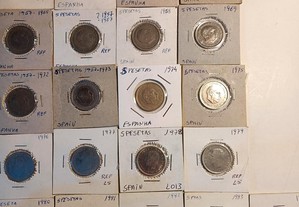 Espanha 33 moedas de 5 pesetas todas datas diferentes