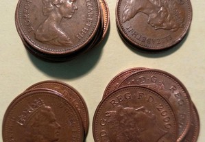 Moedas de 1 New Penny e 1 Penny UK