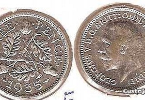 Grã Bretanha - 3 Pence 1935 - soberba prata