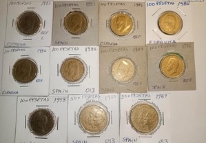 Pesetas de Espanha moedas de 100 e 500