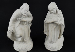 Conjunto de Figuras de S. José e Nossa Senhora pintados de branco