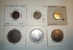 6 moedas de Espanha Pesetas 10 , 25 e 50 pesetas