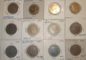 Espanha 19 moedas de 25 pesetas todas diferentes