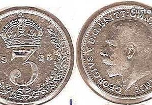 Grã-Bretanha - 3 Pence 1925 - bela prata