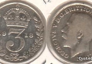 Grã-Bretanha - 3 Pence 1918 - mbc/mbc+ prata