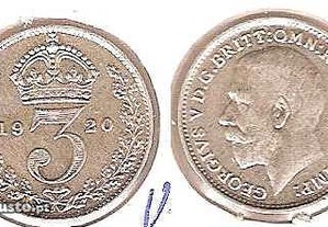 Grã-Bretanha - 3 Pence 1920 - bela/soberba prata
