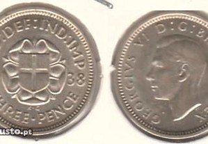 Grã-Bretanha - 3 Pence 1938 - soberba prata