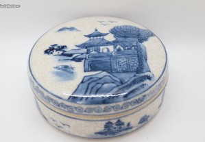 Caixa Porcelana Chinesa Branco Azul Paisagem XX 12 cm