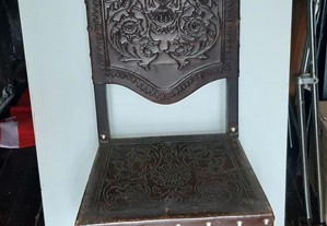 Retro Vintage Antiga Cadeira Madeira Maciça Cabedal