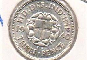 Grã Bretanha - 3 Pence 1940 - soberba prata