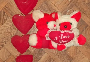 Peluche 2 urso "I love you", com 4 corações