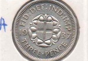 Grã-Bretanha - 3 Pence 1937 - soberba prata