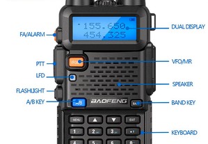 Baofeng-Walkie Talkie UV 5R portátil, rádio CB Ham, banda dupla, VHF, UHF,